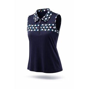 Emerald 18 Womens Small Sleeveless Golf Polo Navy Zip Athletic Stretch Top prepp